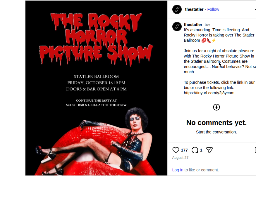 Statler Rocky Horror Instagram post