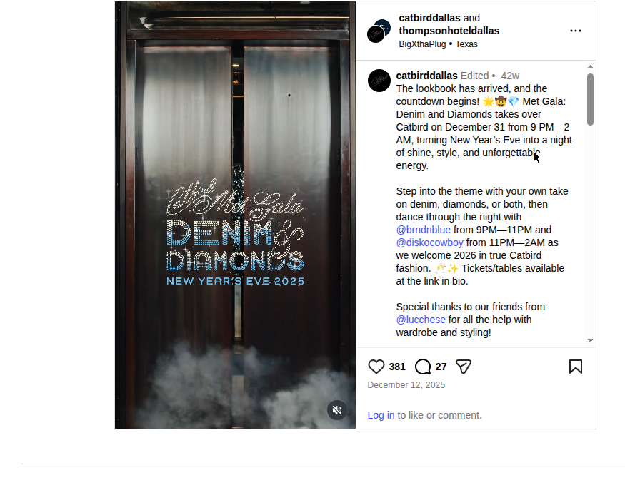 Thompson Catbird Met Gala Instagram post